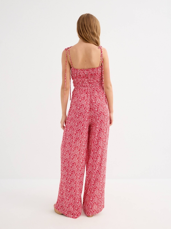 Long floral jumpsuit deep red middle front view