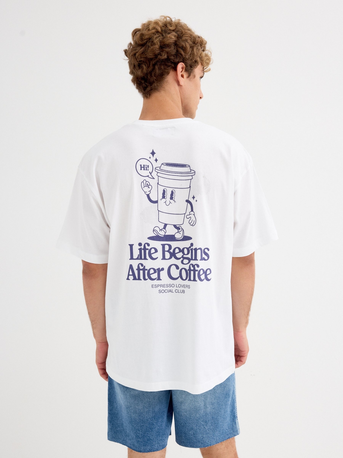 Camiseta Coffee blanco vista media trasera