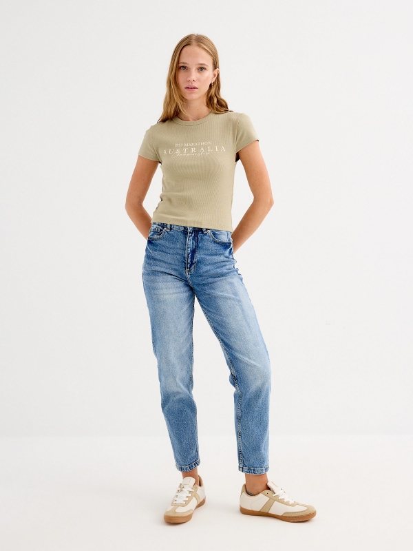 Camiseta canelada Austrália verde acinzentado vista geral frontal