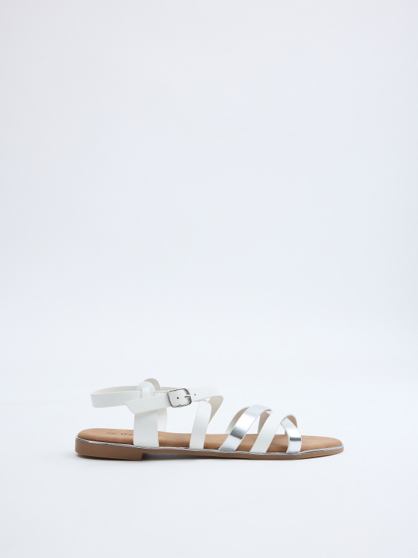 Sandalias tiras blanco y plateado blanco