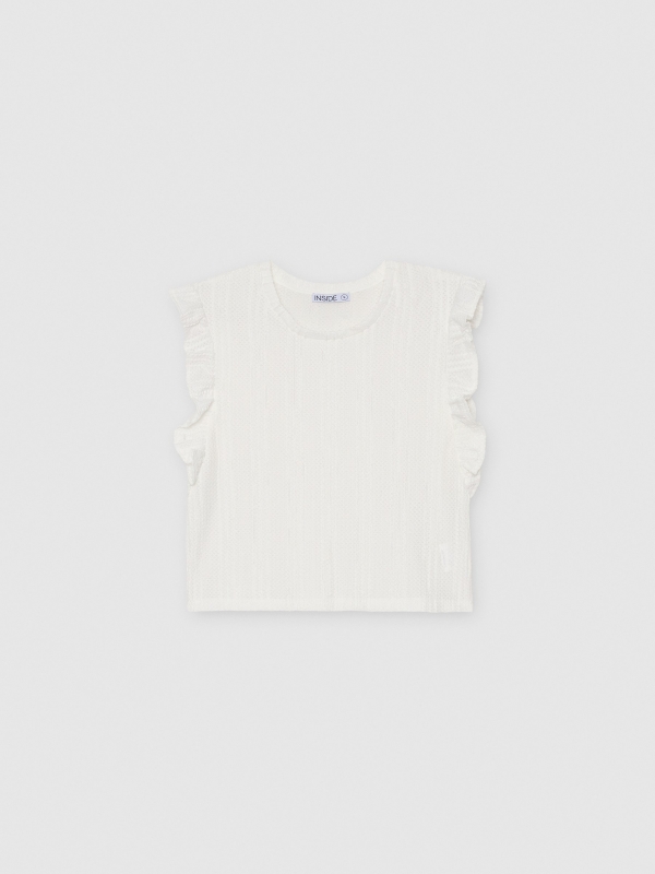 Camiseta volantes crop blanco vista detalle