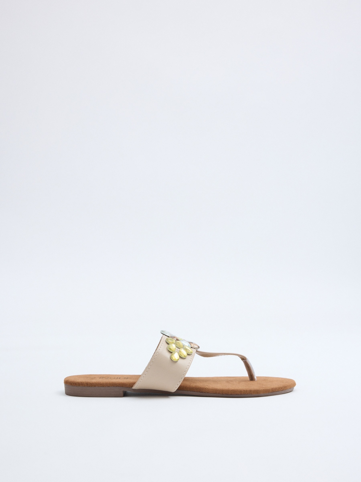 Sandalias brillos flor crudo
