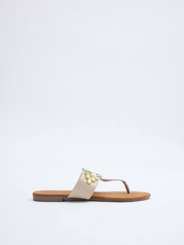 Sandalias brillos flor crudo