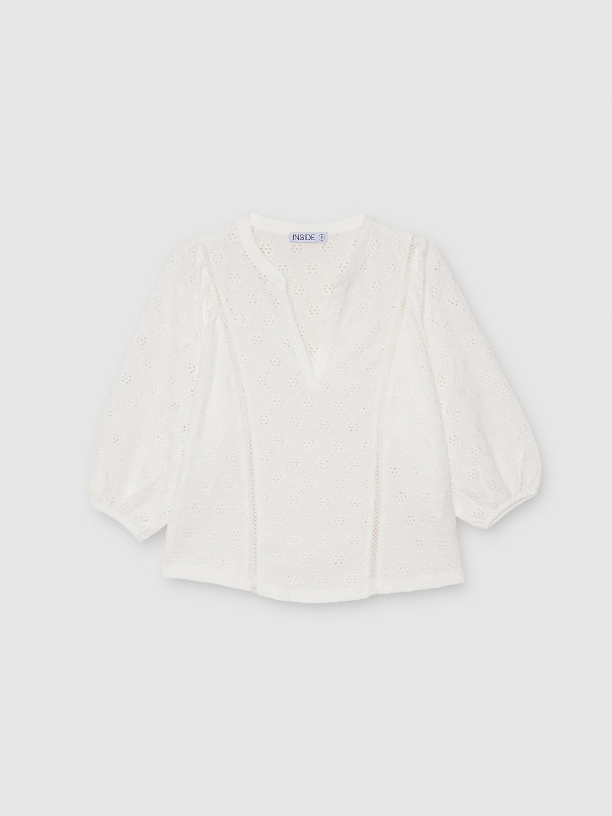 Camiseta bordado suizo blanco blanco vista detalle