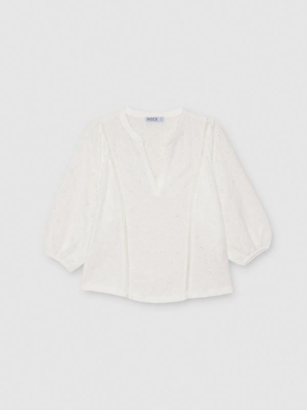 Camiseta bordado suizo blanco blanco vista detalle