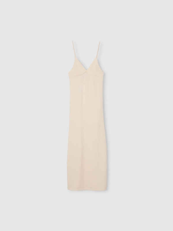 Sand-colored strappy midi dress