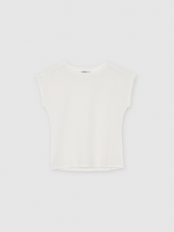 White textured t-shirt white detail view