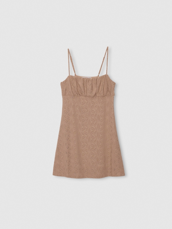 Vestido mini bordado taupe vista detalhe