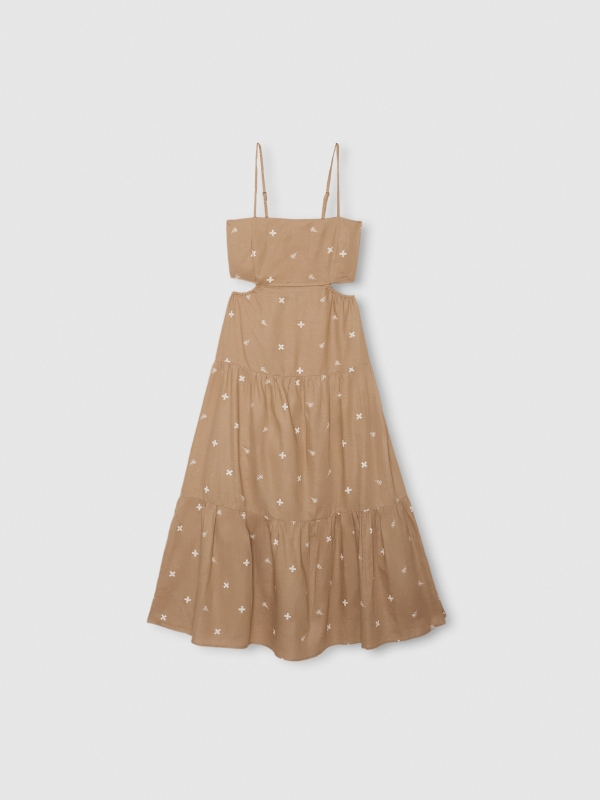 Midi floral dress with slit taupe detail view