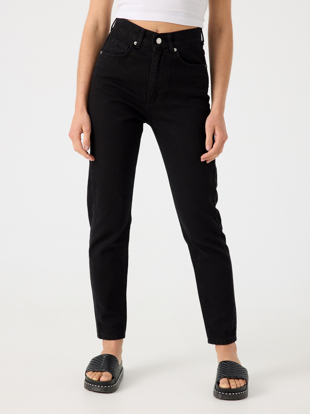 Black mom jeans black middle front view