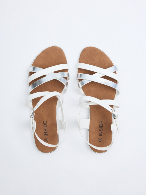 Sandalias tiras blanco y plateado blanco con modelo
