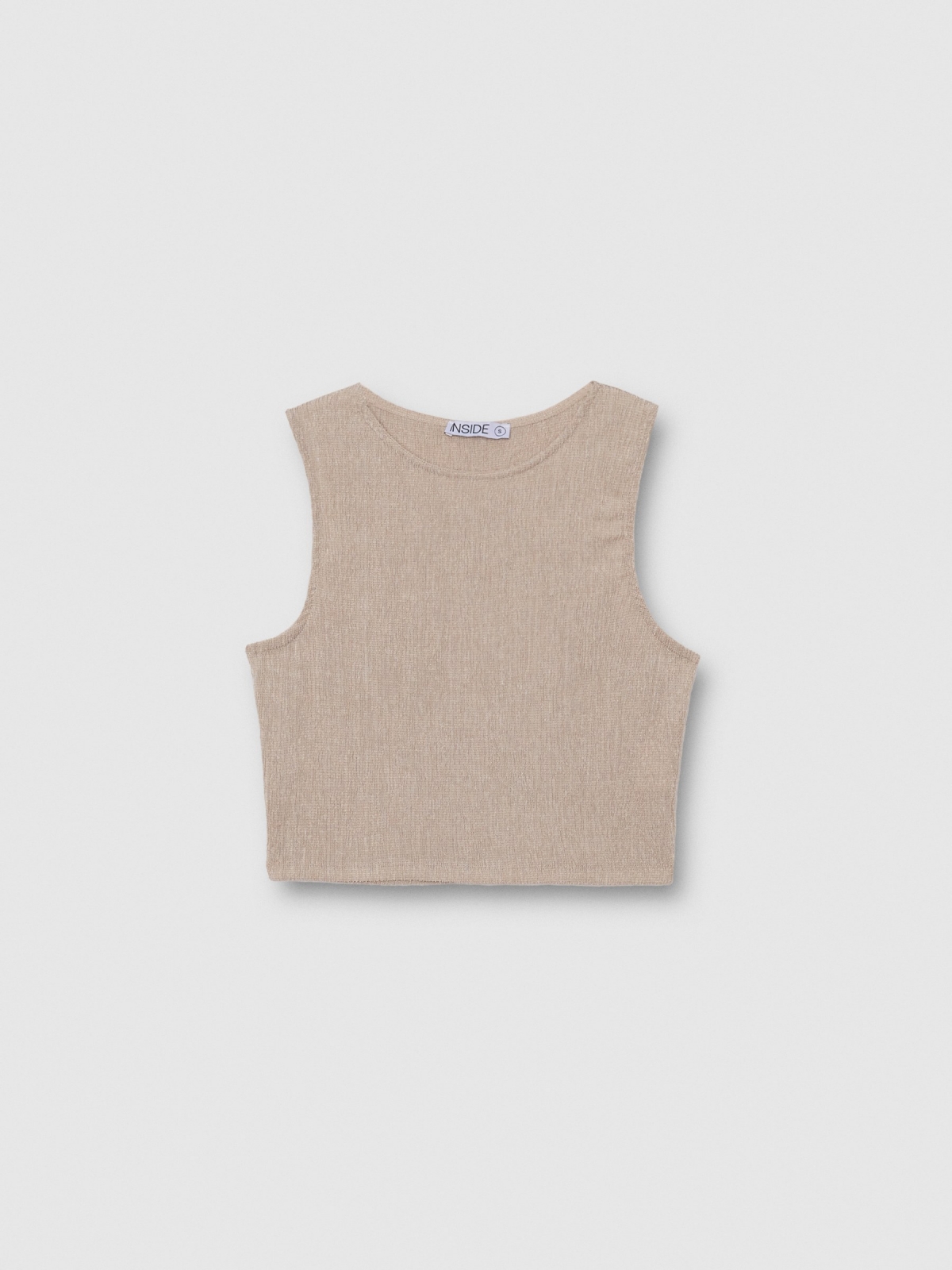 Top sin mangas textura taupe vista detalle