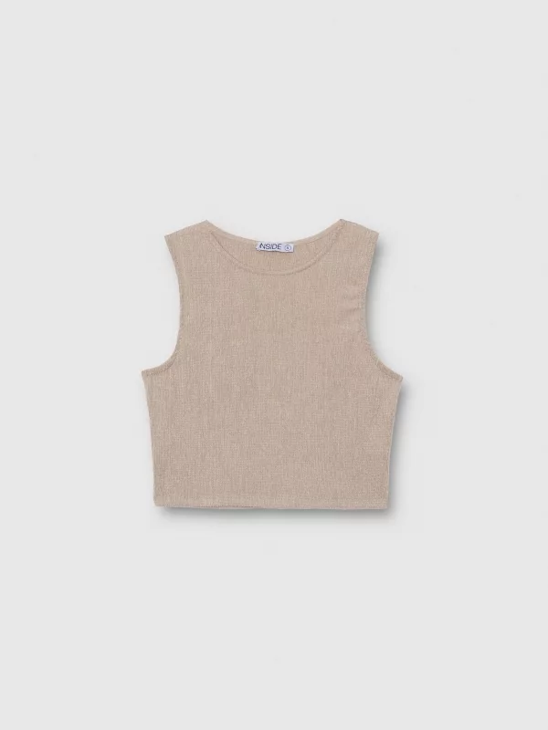 Sleeveless textured top taupe detail view