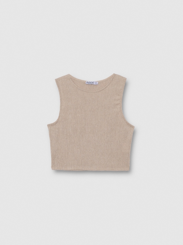 Top sin mangas textura taupe vista detalle