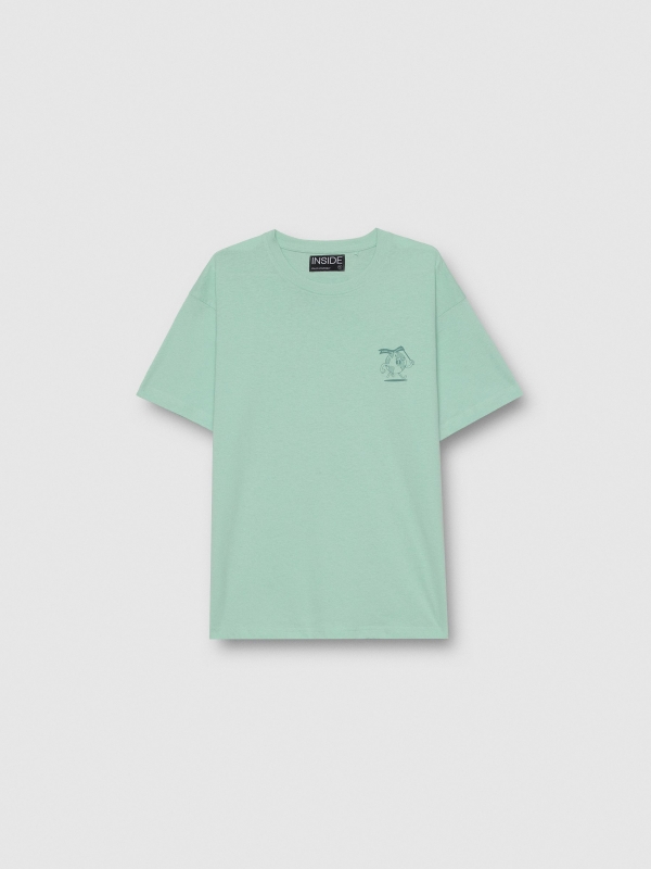 Camiseta Salve o Planeta verde mar vista detalhe