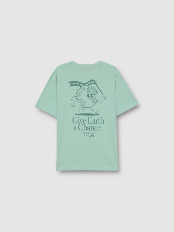 Camiseta Salve o Planeta verde mar vista detalhe