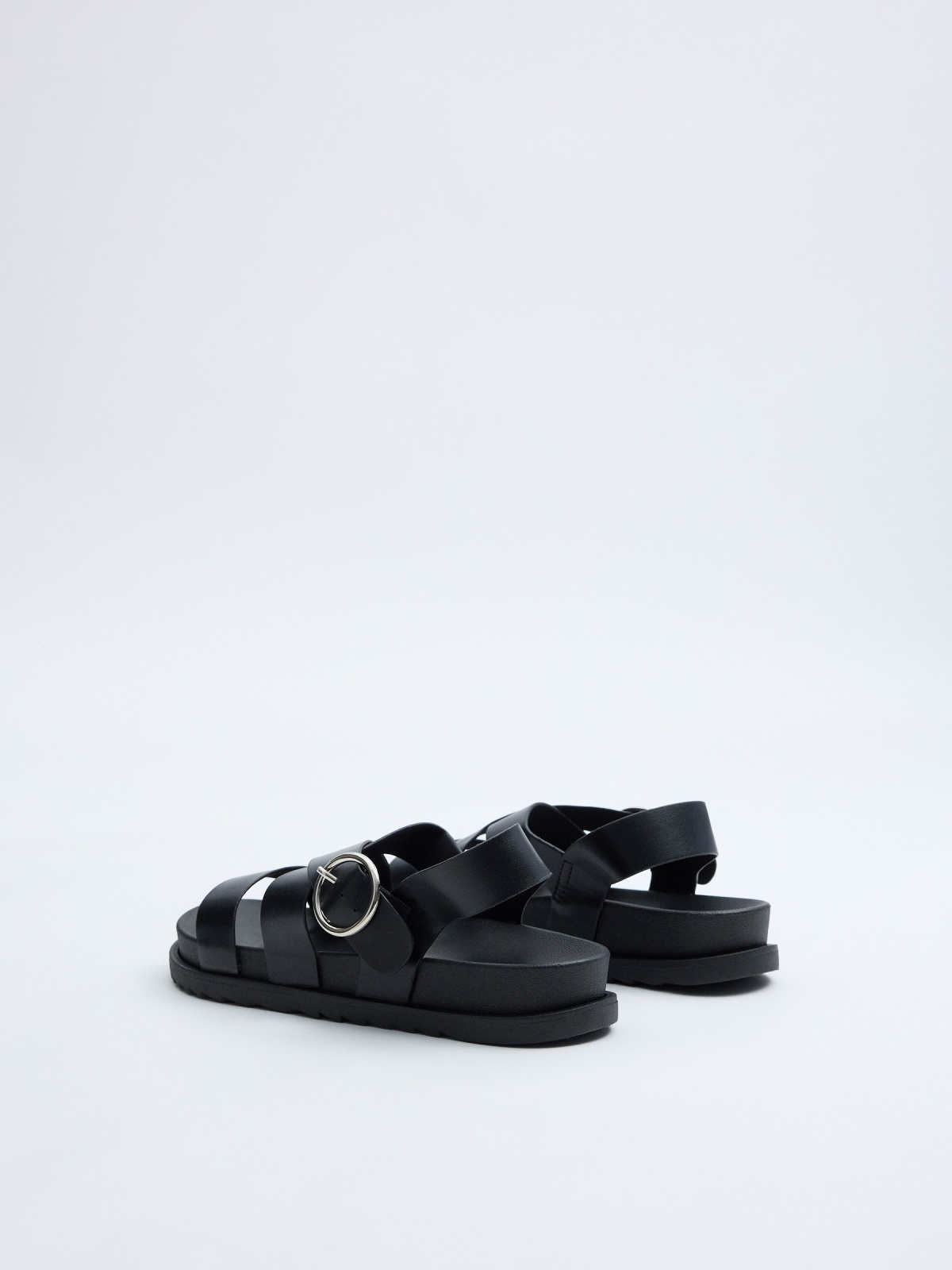 Sandalias cruzadas polipiel negro negro vista trasera 45º
