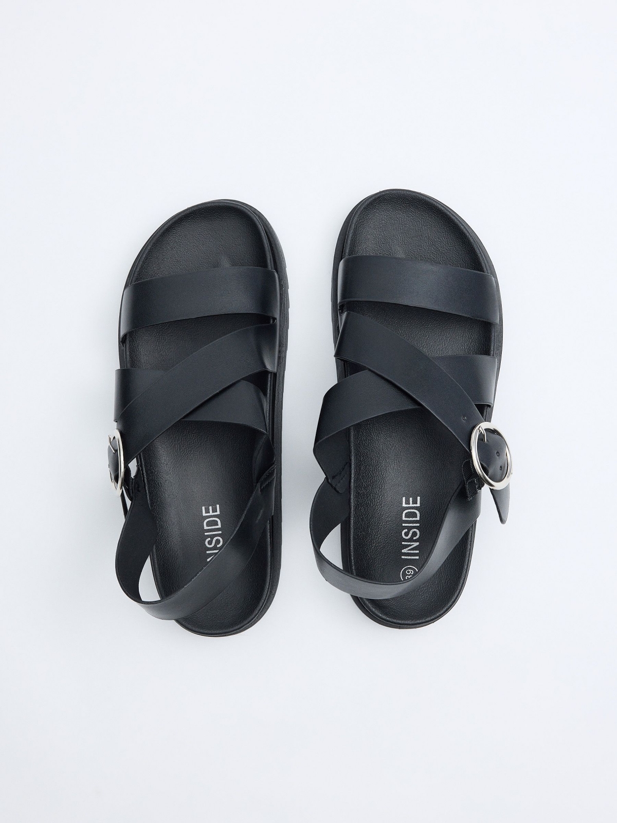 Sandálias cruzadas couro sintético preto preto com modelo