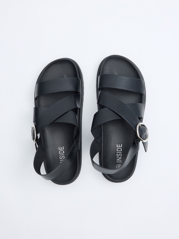 Sandálias cruzadas couro sintético preto preto com modelo