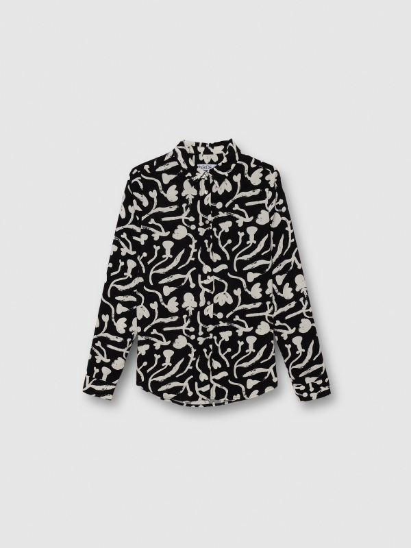 Camisa manga larga estampada negro vista detalle