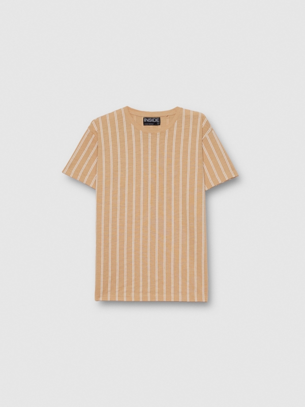 Camiseta listras verticais areia vista detalhe