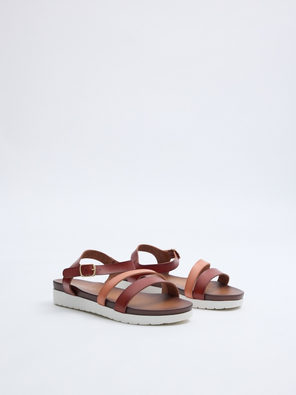 Brown comfort strap sandals dark brown 45º front view
