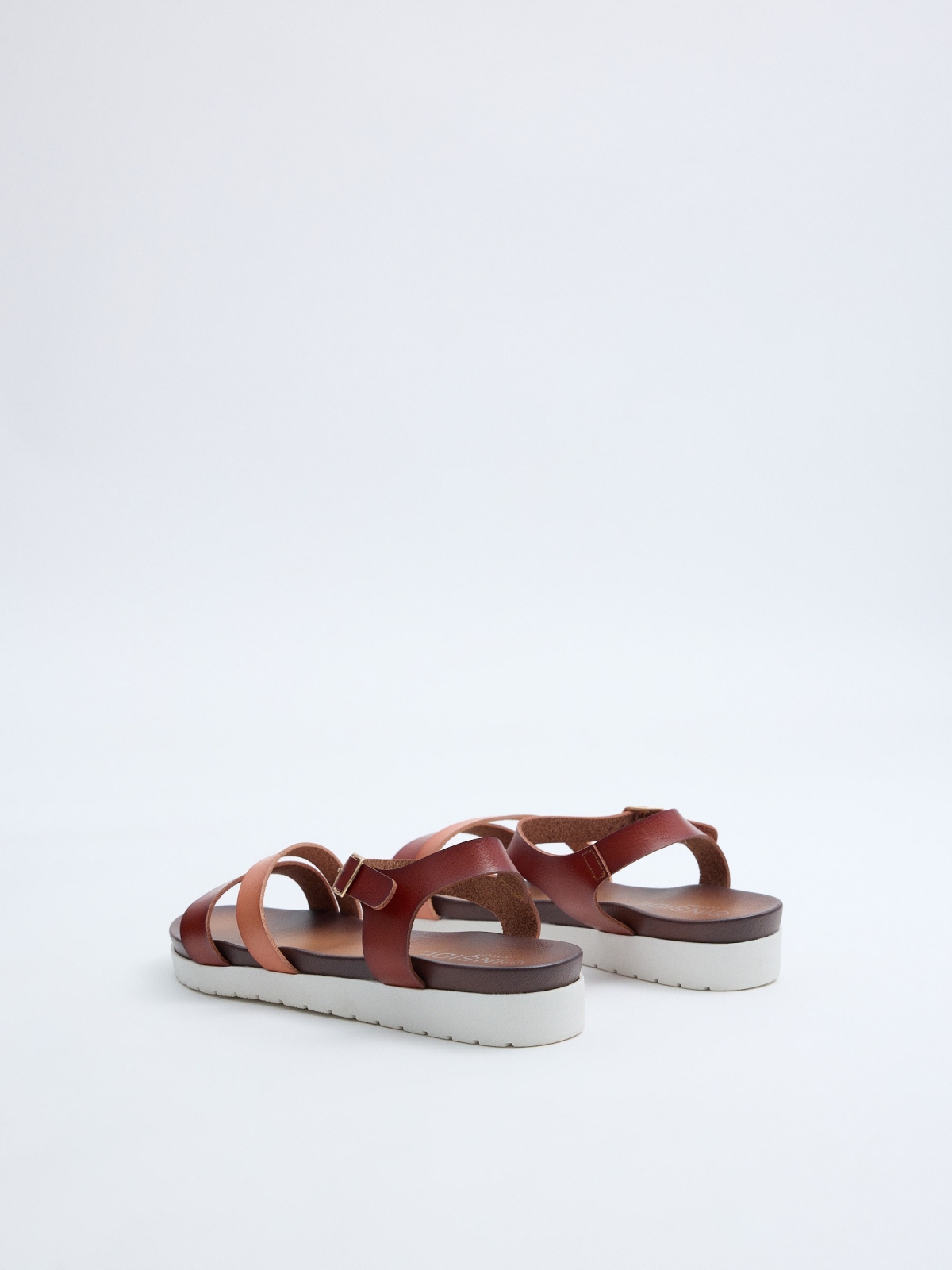 Brown comfort strap sandals dark brown 45º back view