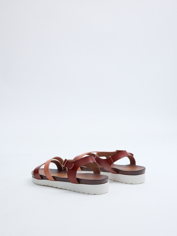 Brown comfort strap sandals dark brown 45º back view