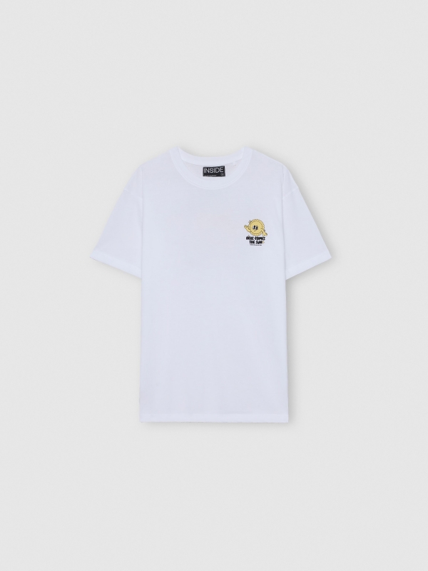 Camiseta Here comes the sun blanco vista detalle