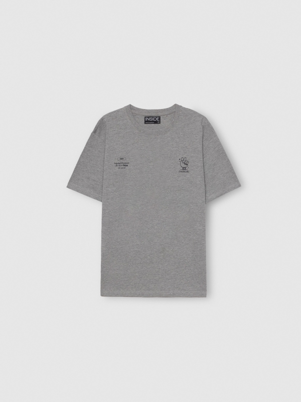 Camiseta Grandes Coisas melange meio vista detalhe