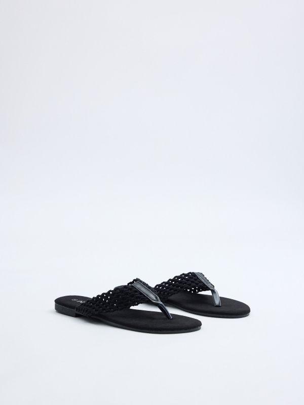 Sandalias dedo ganchillo negro negro vista frontal 45º