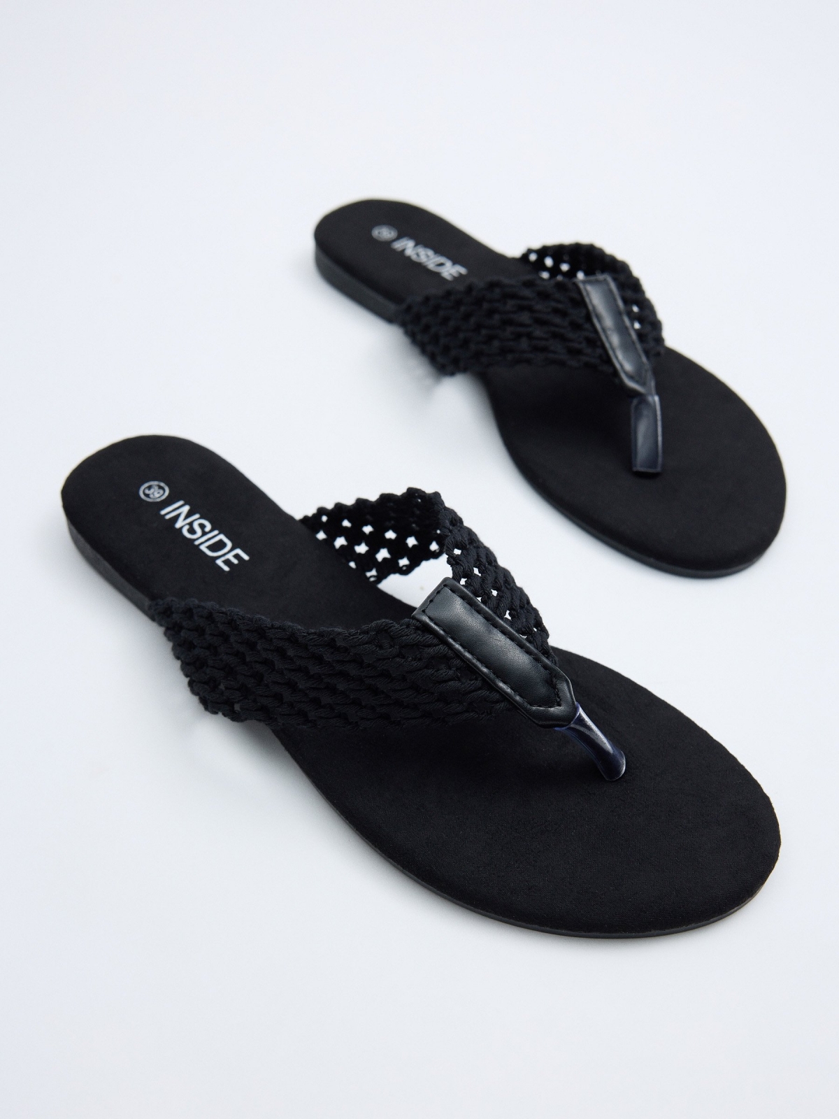 Sandálias dedo crochê preto preto vista superior