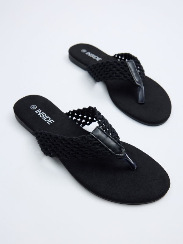 Sandálias dedo crochê preto preto vista superior