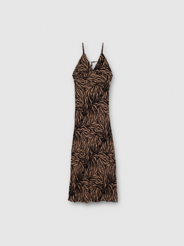 Vestido maxi estampa animal multicolorido vista detalhe