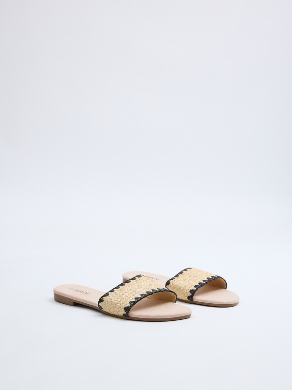Raffia slide sandals sand 45º front view