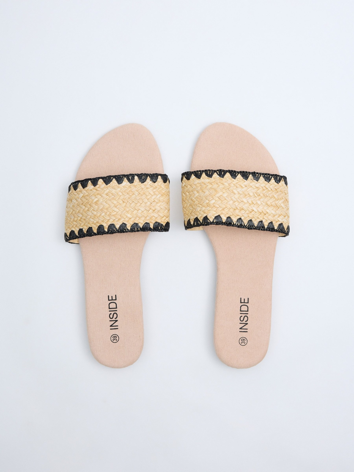 Raffia slide sandals sand with a model