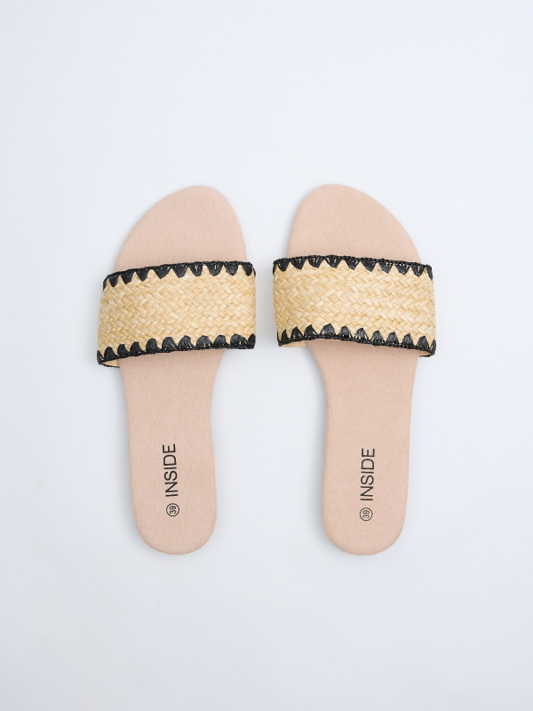 Raffia slide sandals sand with a model