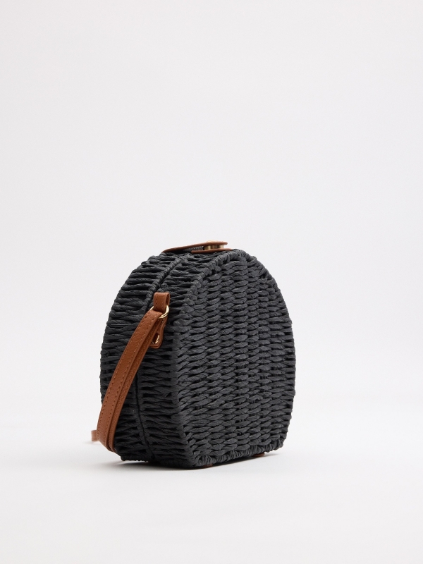 Bolsa ráfia redonda preto vista lateral 45º