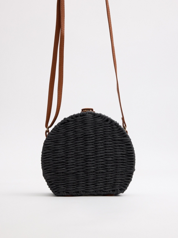 Bolsa ráfia redonda preto vista detalhe