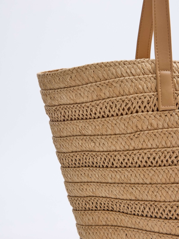 Jute basket with short handles brown 45º side view