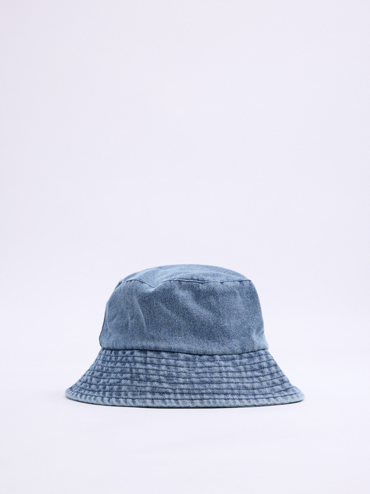 Gorro bucket denim azul vista lateral frontal 45º