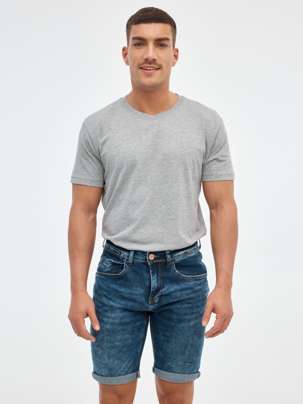 Bermudas jeans azul azul vista meia frontal