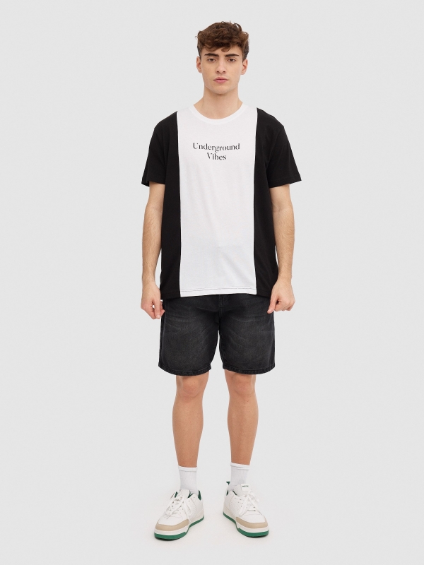 Camiseta color block minimal negro vista general frontal