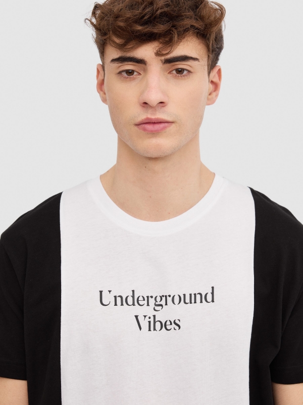 Camiseta color block minimal negro vista detalle
