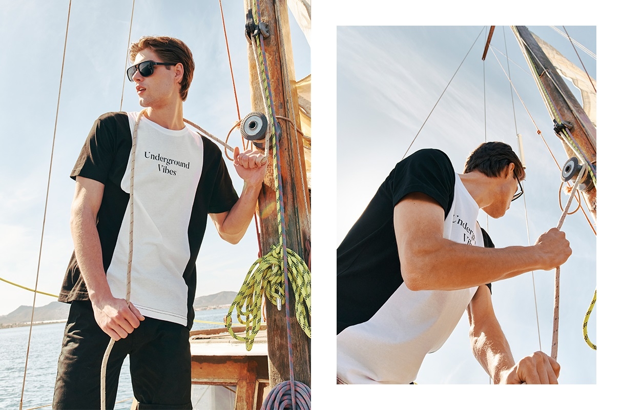 Camiseta color block minimal negro vista media frontal