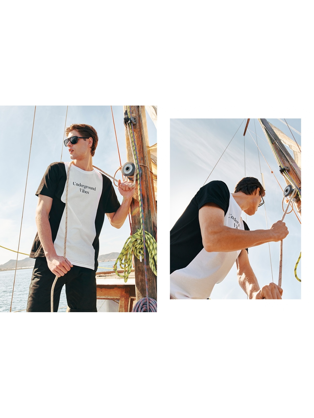 T-shirt minimalista com blocos de cores preto