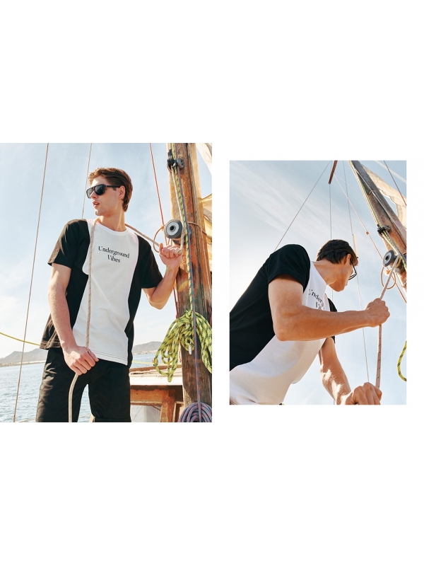  T-shirt minimalista com blocos de cores preto