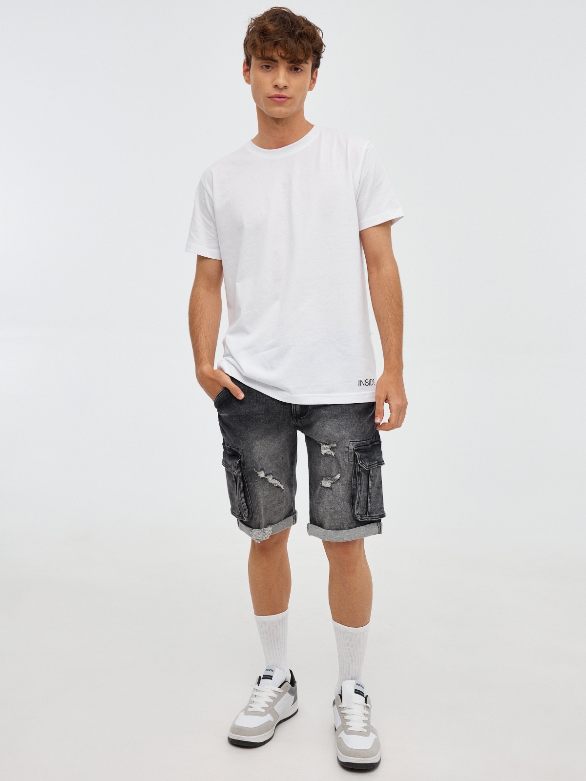 Black denim cargo black front view