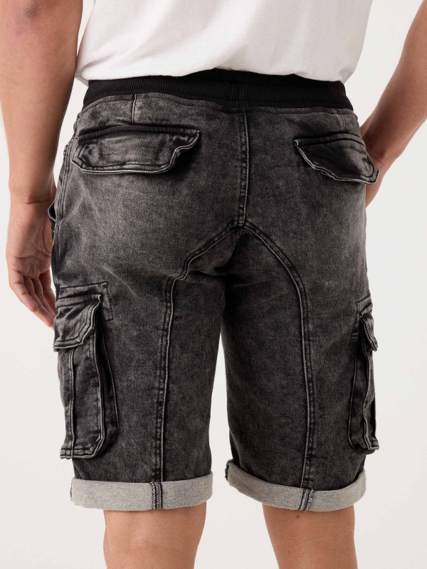 Black denim cargo black detail view