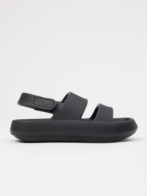 Chinelos tiras preto preto vista lateral